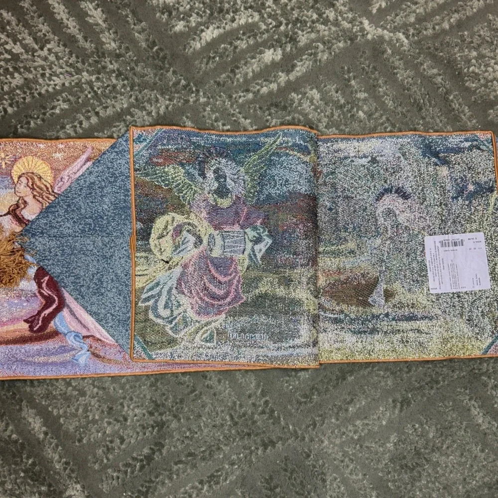 Lena Liu Angels Woven Tapestry Table Runner Tassels Glitter Whimsigoth Vintage
